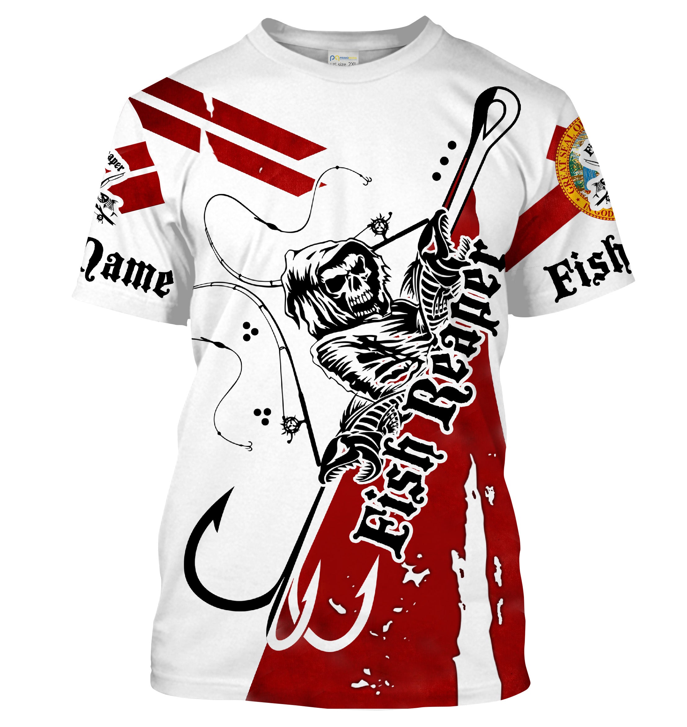 Florida Fish reaper Custom Men Fishing T Shirts, Florida flag performance Fishing T Shirts - HPW68