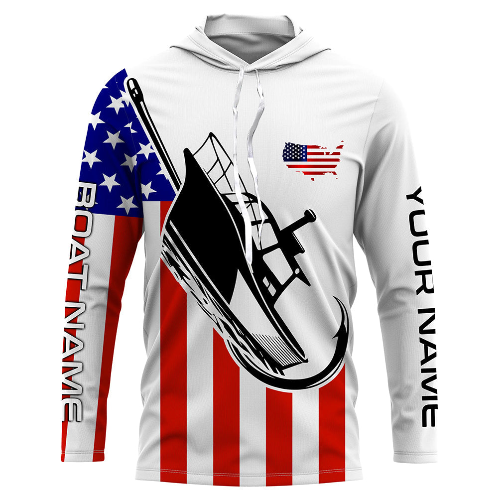 deep sea fishing polos Custom Deep Sea Fishing Shirts With Boat Name, American Flag Saltwater Fishing Shirts IPHW4761, Long sleeves UPF / L