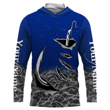 Load image into Gallery viewer, 3D Fish hook Custom Long Sleeve performance Fishing Shirts, personalized Fishing gift ideas | blue IPHW1705
