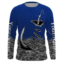 Load image into Gallery viewer, 3D Fish hook Custom Long Sleeve performance Fishing Shirts, personalized Fishing gift ideas | blue IPHW1705
