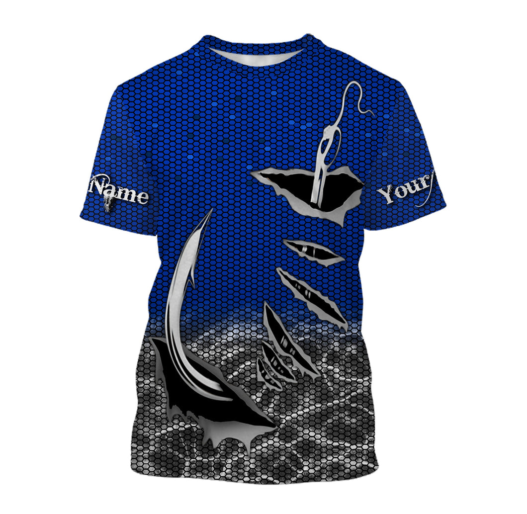 Fish hook Custom UV Protection performance Fishing T Shirts, personalized Fishing gift ideas | blue IPHW1705