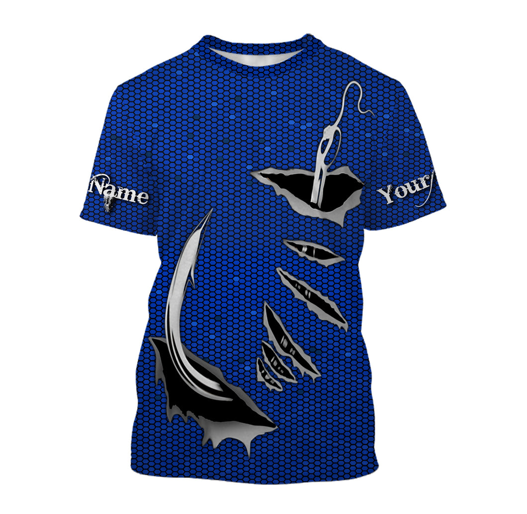 Fish hook Custom UV Protection performance Fishing T Shirts, personalized Fishing gift ideas | blue IPHW1706