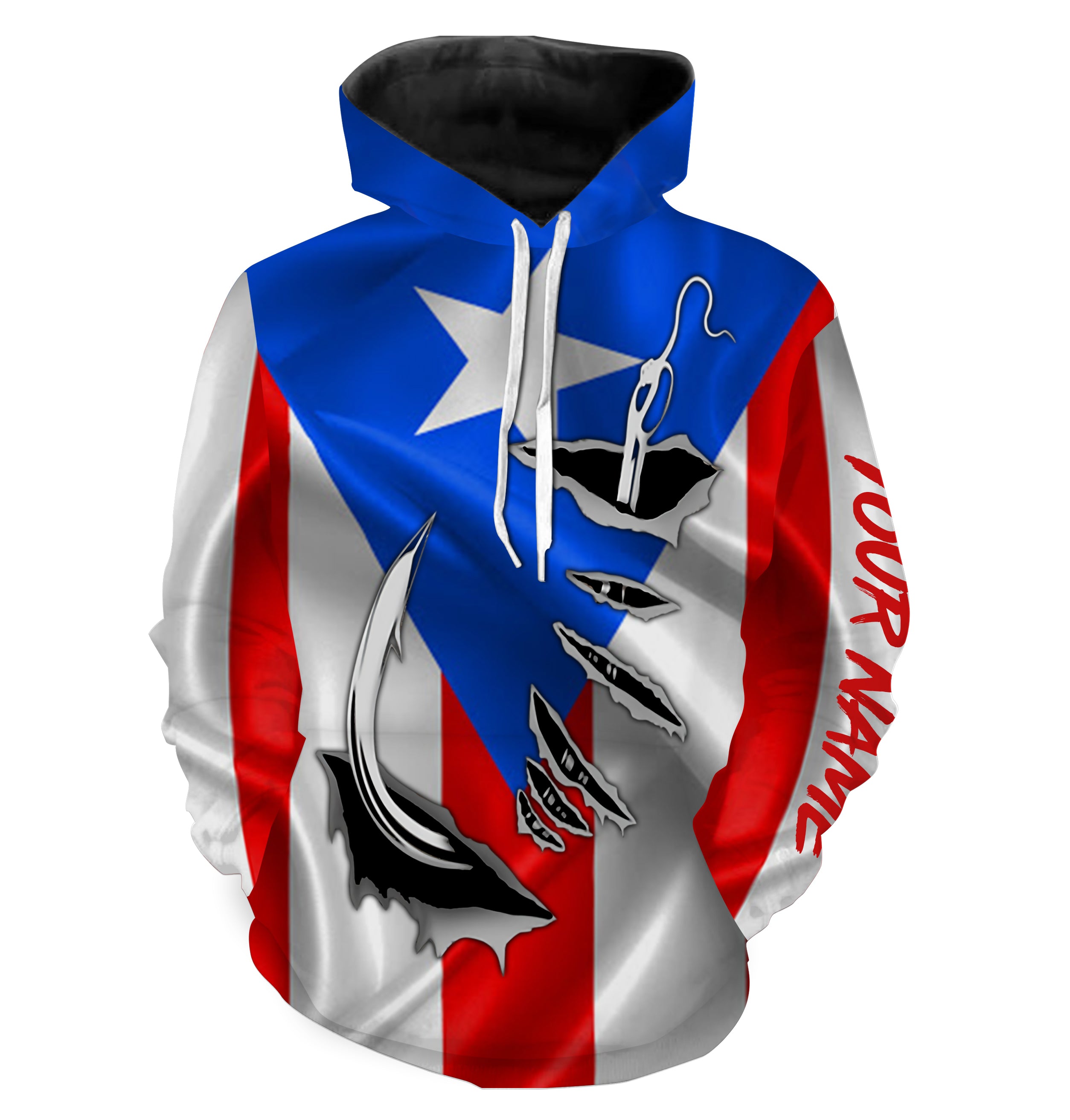 Puerto Rico Fishing Fish Hook Flag Custom All over print Hoodie Fishing Shirts personalized Patriotic Fishing gifts - HPW39