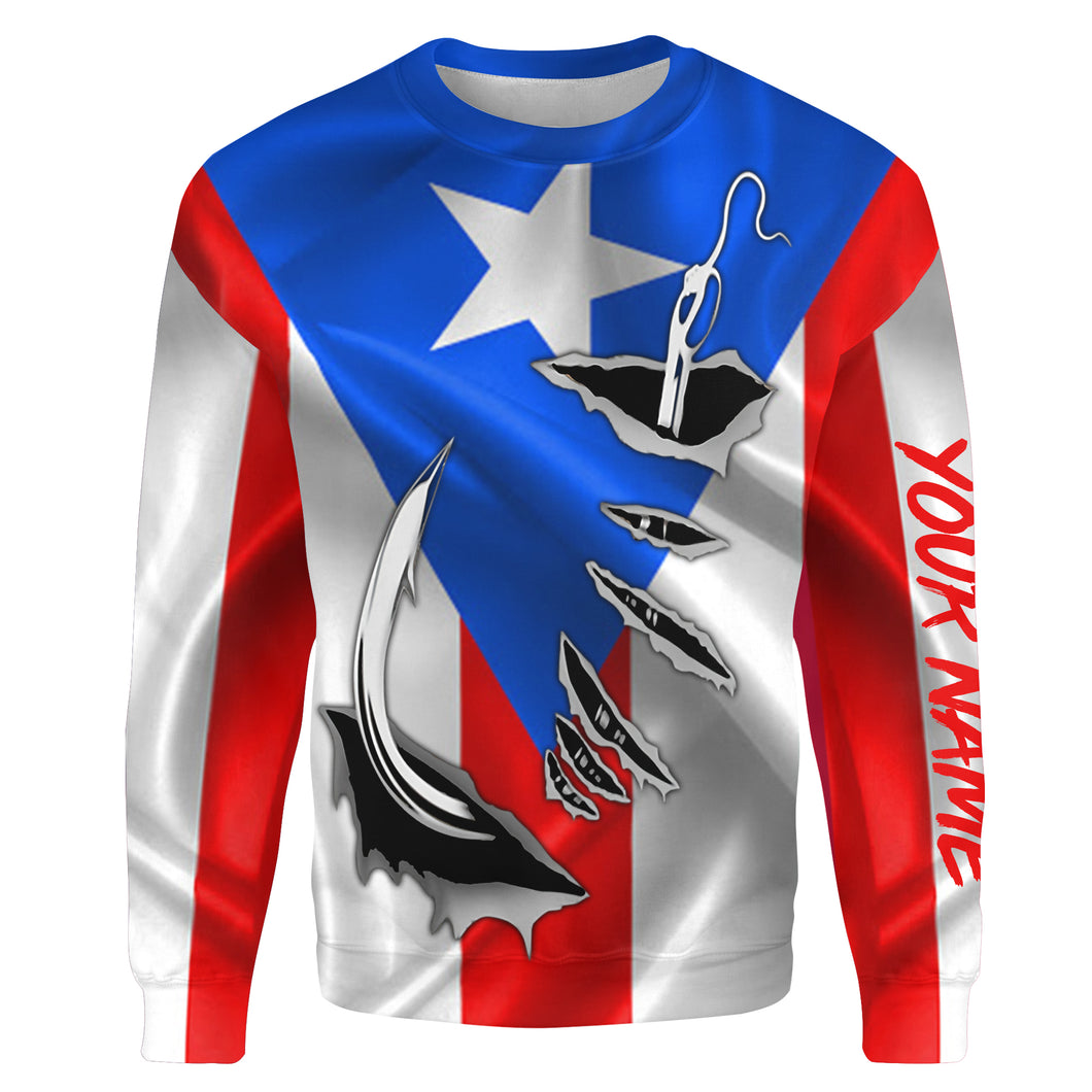 Puerto Rico Fishing Fish Hook Flag Custom All over print Sweatshirt personalized Patriotic Fishing gifts - HPW39