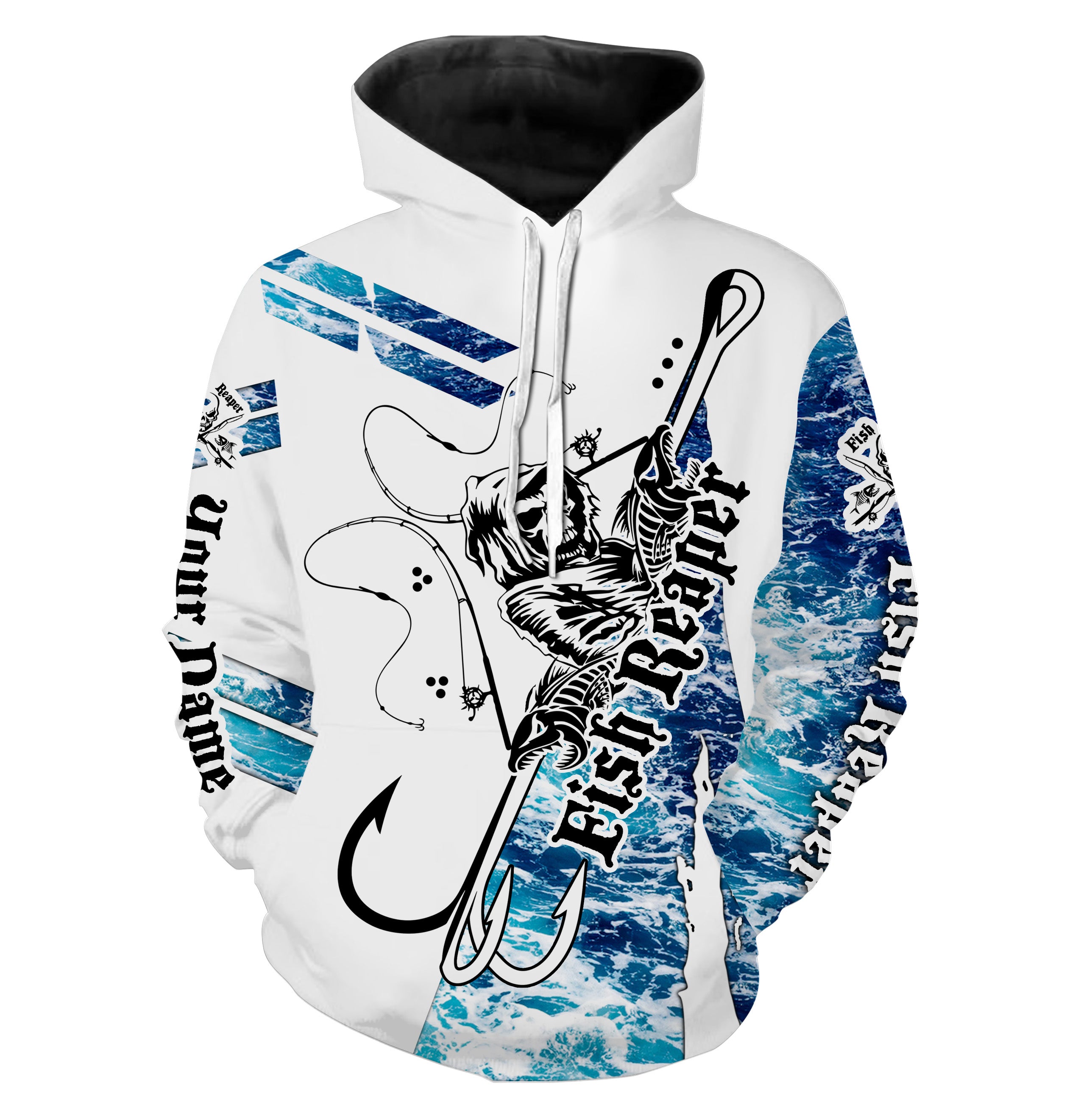 Fish reaper blue sea wave camo Custom All over print Hoodie Fishing Shirts, Fish skull Fishing apparel - HPW369