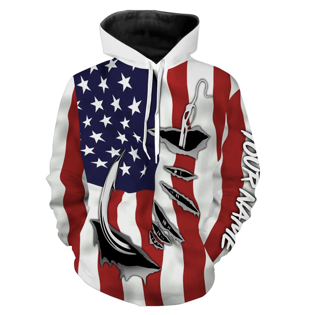 US Fishing Fish Hook American flag Custom Patriotic All over print Hoodie Shirts - HPW1