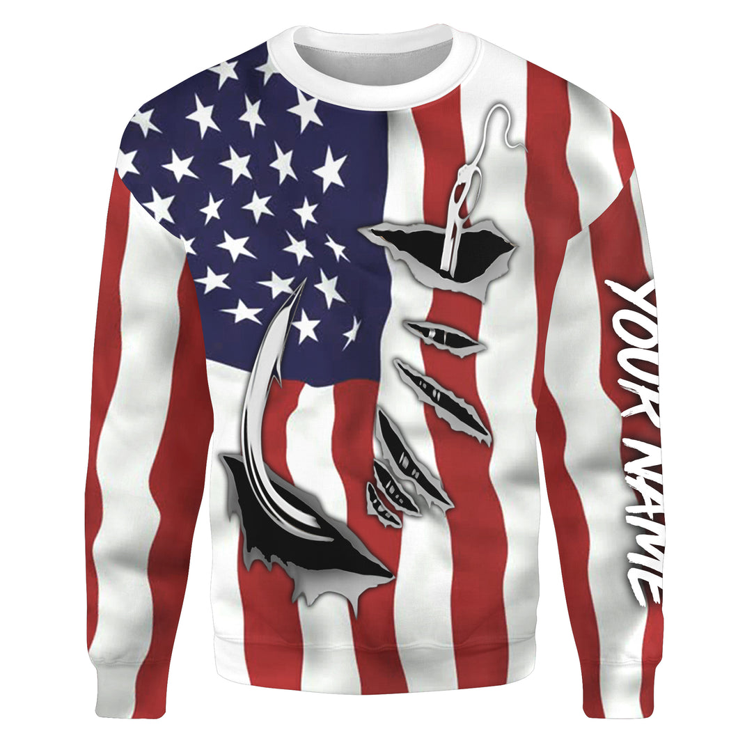 US Fishing Fish Hook American flag Custom Patriotic All over print Sweatshirt -  HPW1
