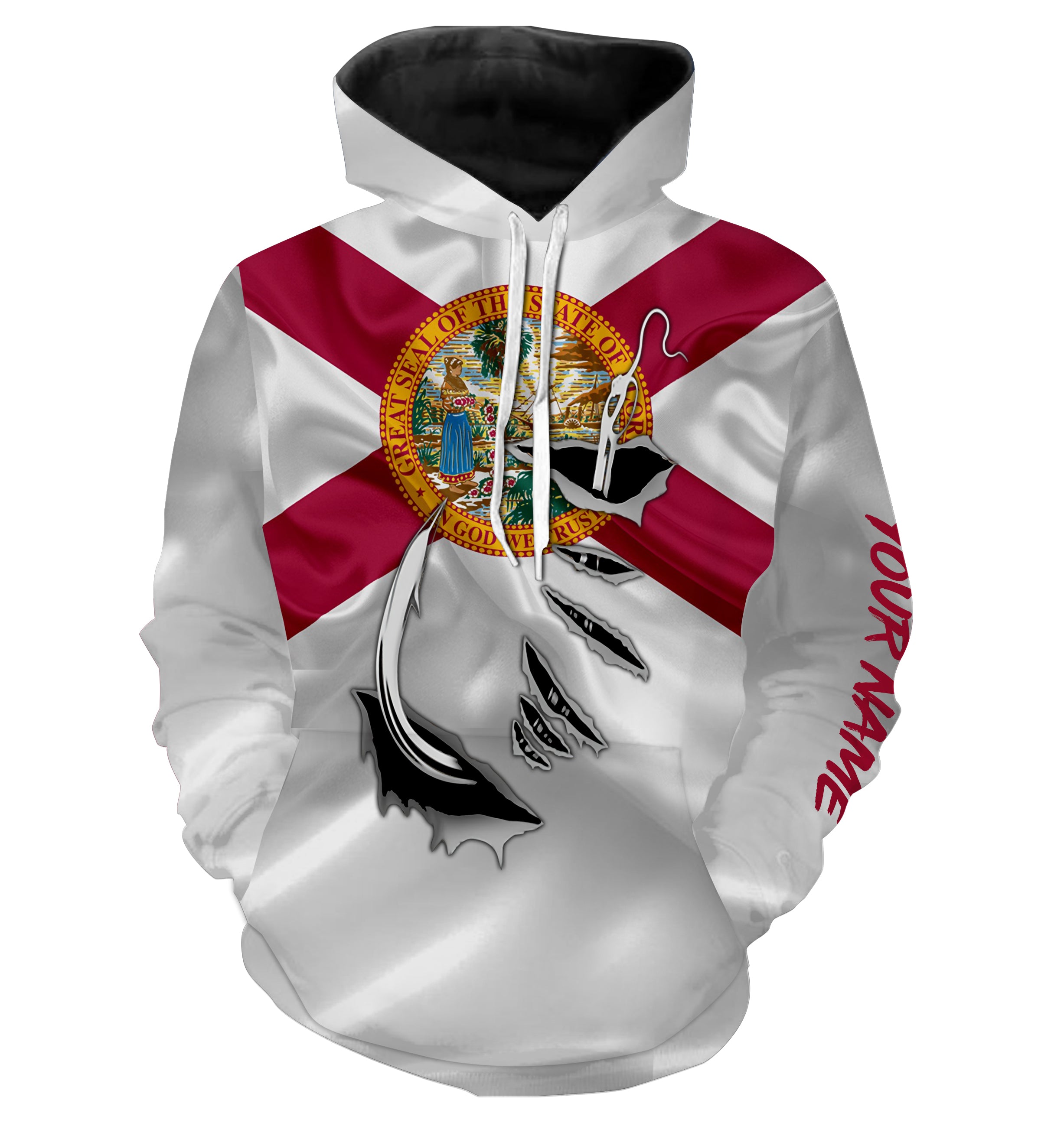 FL Fishing Fish Hook Florida Flag Custom All over print Hoodie Fishing Shirts personalized Patriotic fishing gifts - HPW313