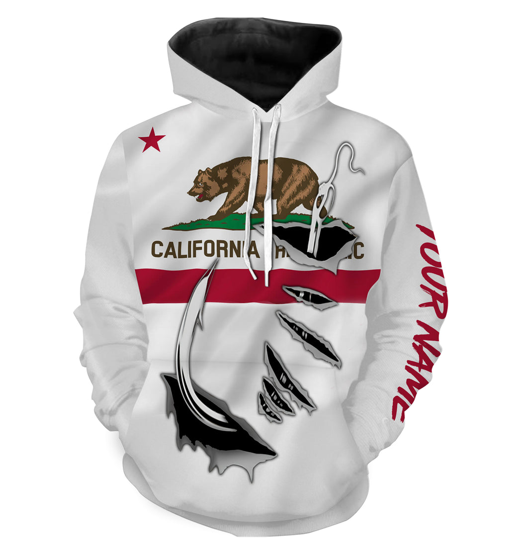 CA Fishing Fish Hook California Flag Custom All over print Hoodie Fishing Shirts personalized fishing gifts for Fishing lovers - HPW314