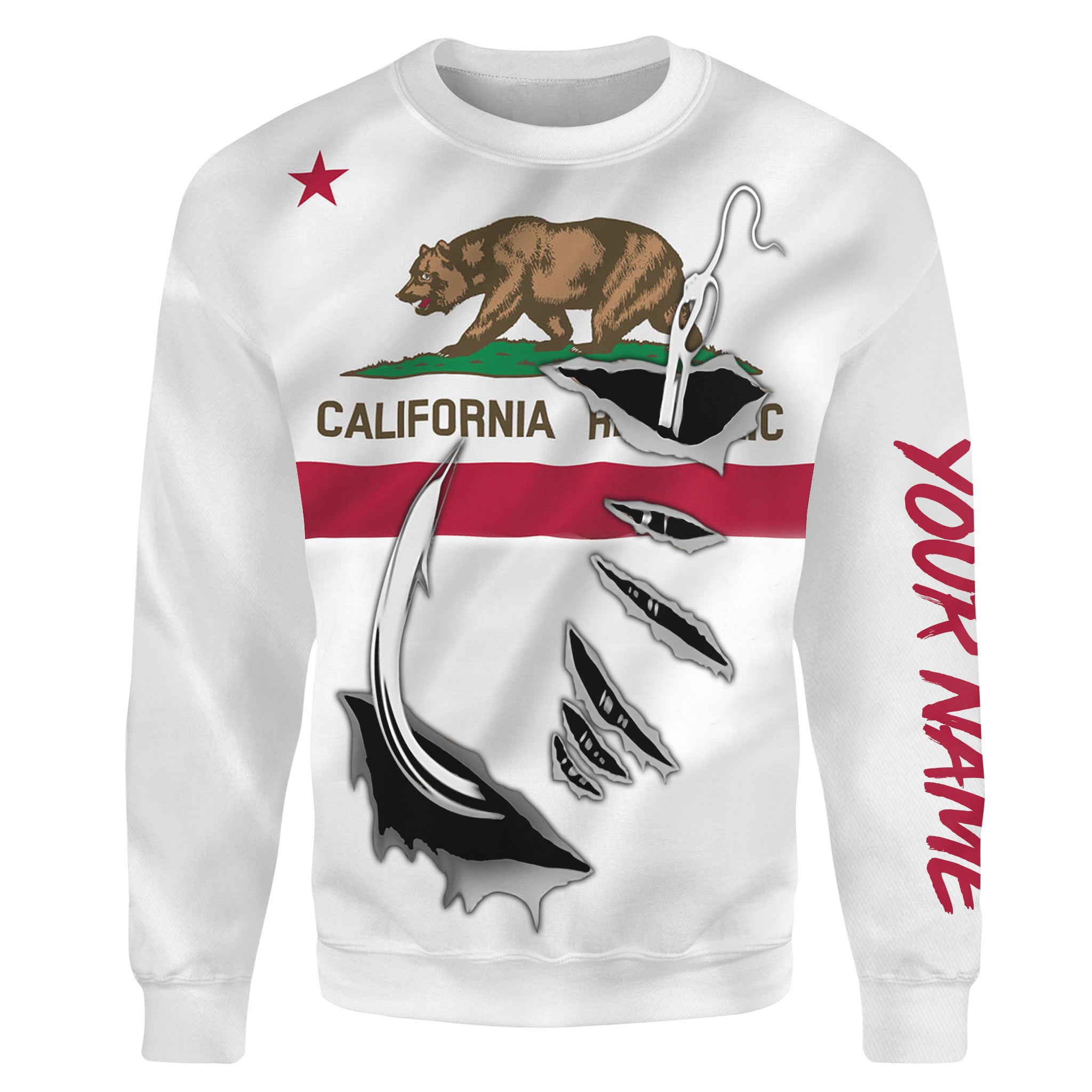 CA Fishing Fish Hook California Flag Custom All over print Sweatshirt personalized fishing gifts for Fishing lovers - HPW314