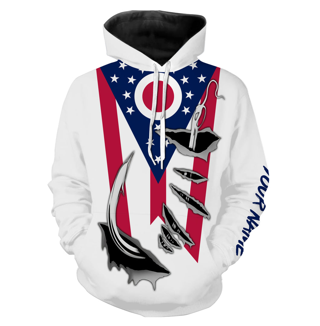 OH Ohio Flag Fishing 3D Fish Hook Custom All over print Hoodie Fishing Shirts personalized Patriotic Fishing gifts - HPW367