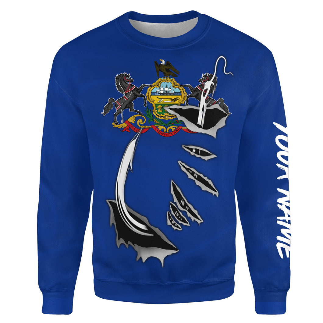 PA Pennsylvania Flag Fishing Fish Hook Custom All over print Sweatshirt personalized Patriotic fishing gifts for Fishing lovers - HPW342