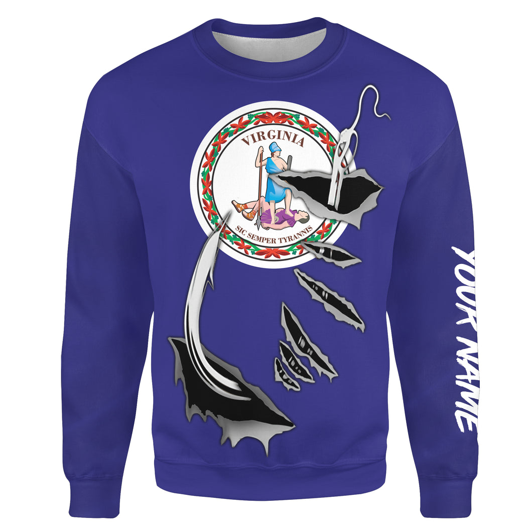 VA Virginia Flag Fishing Fish Hook Custom All over print Sweatshirt personalized Patriotic fishing gifts - HPW35