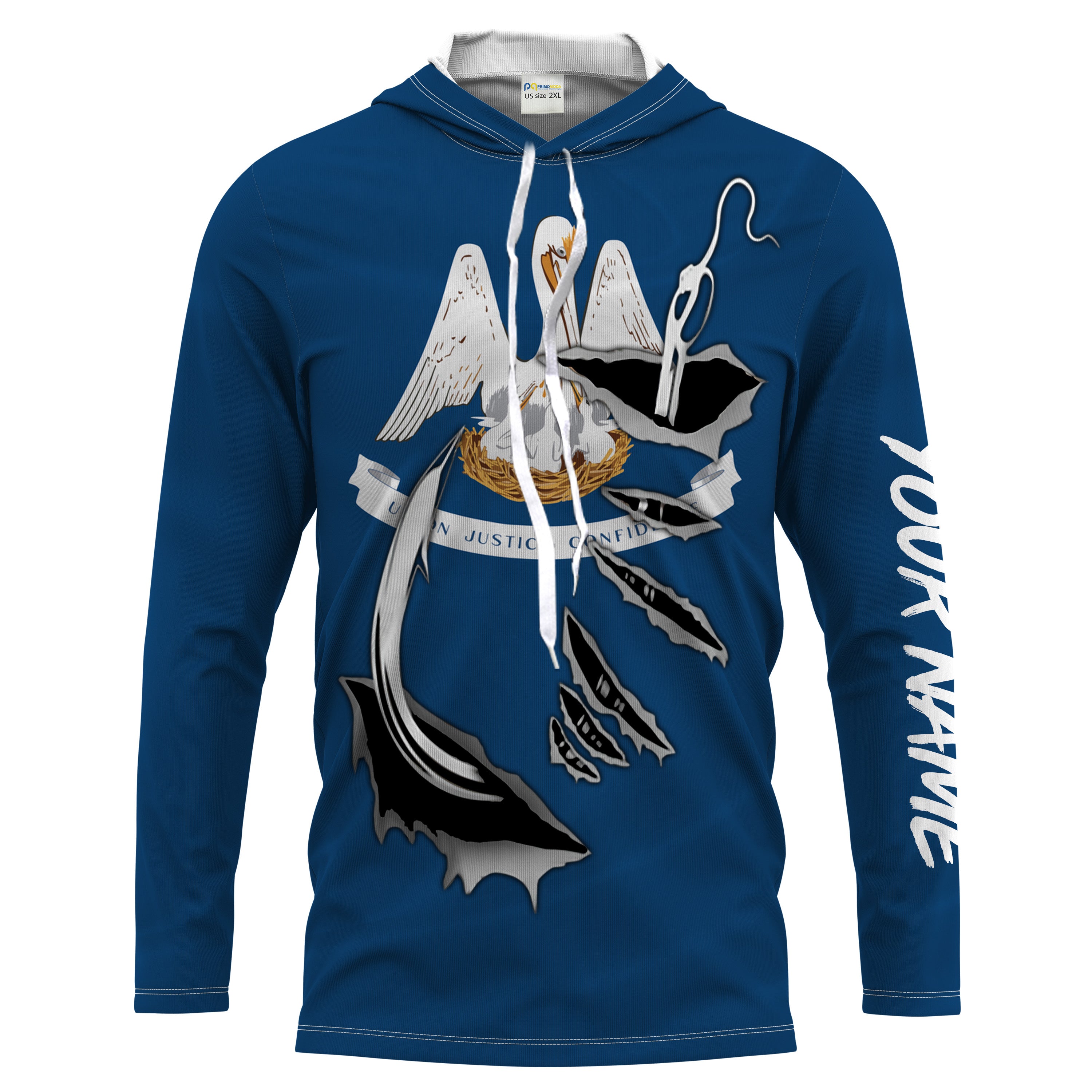 Louisiana Flag Fishing 3D Fish Hook UV protection Custom men Long Sleeve performance Fishing Shirts - HPW36