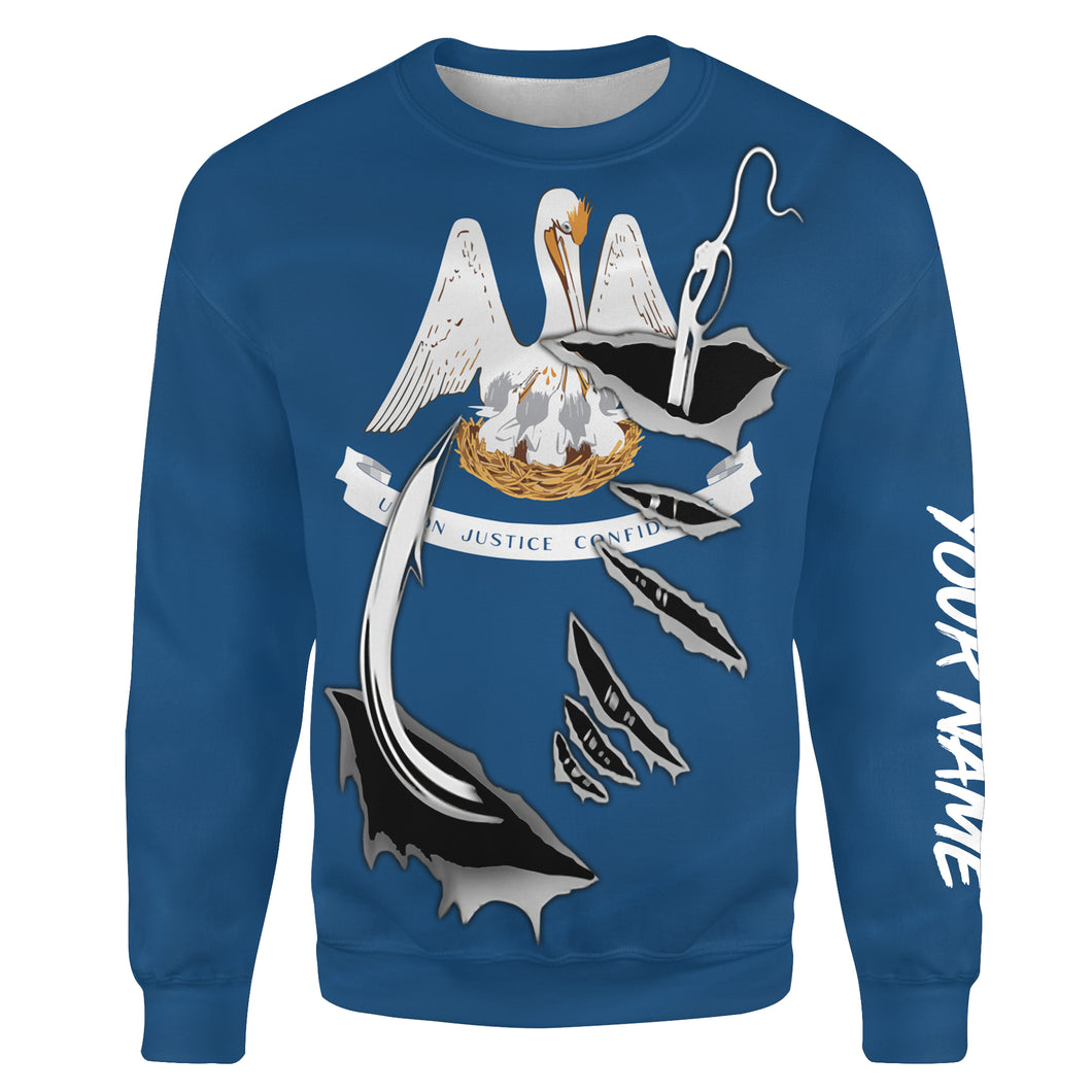 LA Louisiana Flag Fishing Fish Hook Custom All over print Sweatshirt personalized Patriotic fishing gifts - HPW36