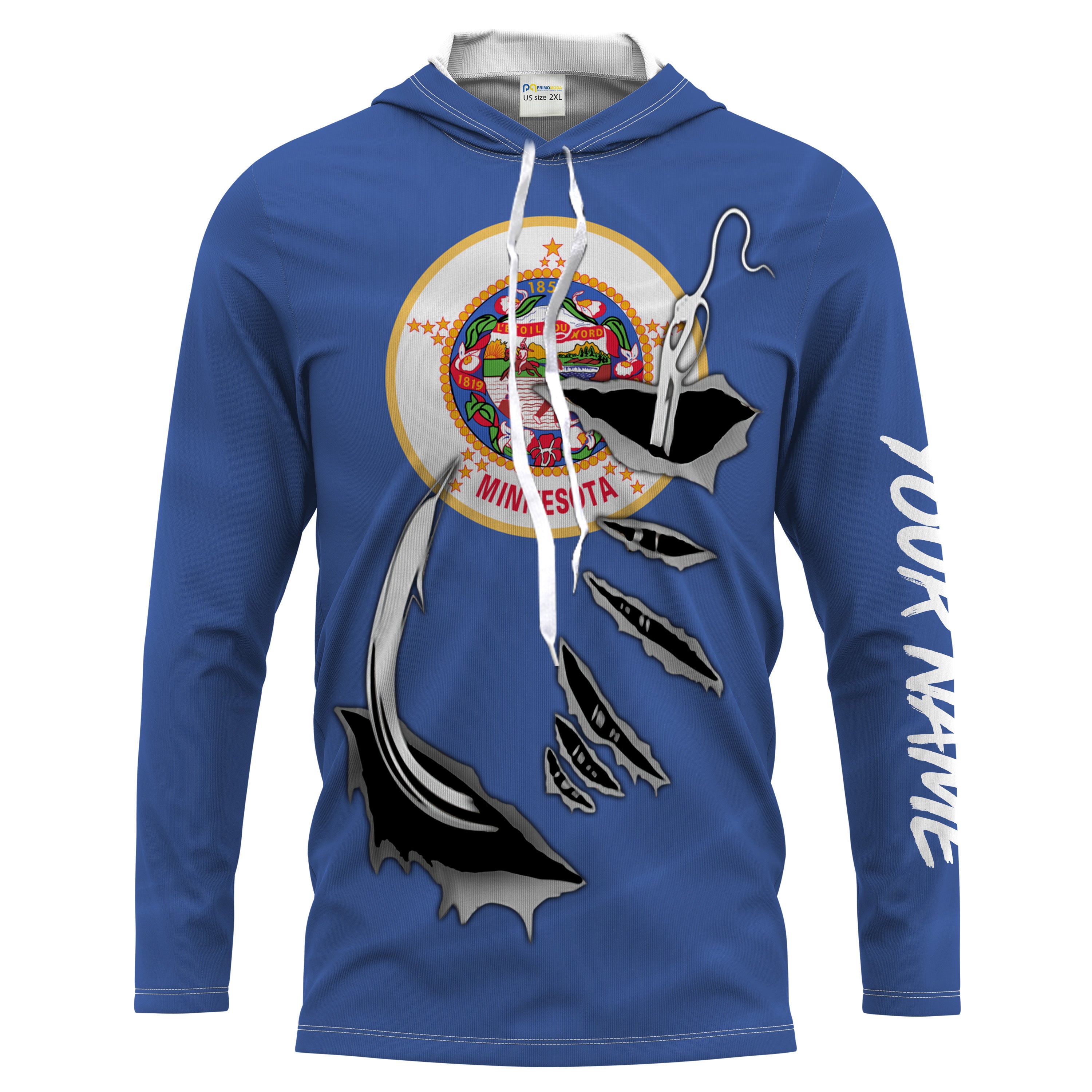 MN Fishing Minnesota Flag Fishing 3D Fish Hook Custom Men Long Sleeve performance Fishing Shirts - HPW37