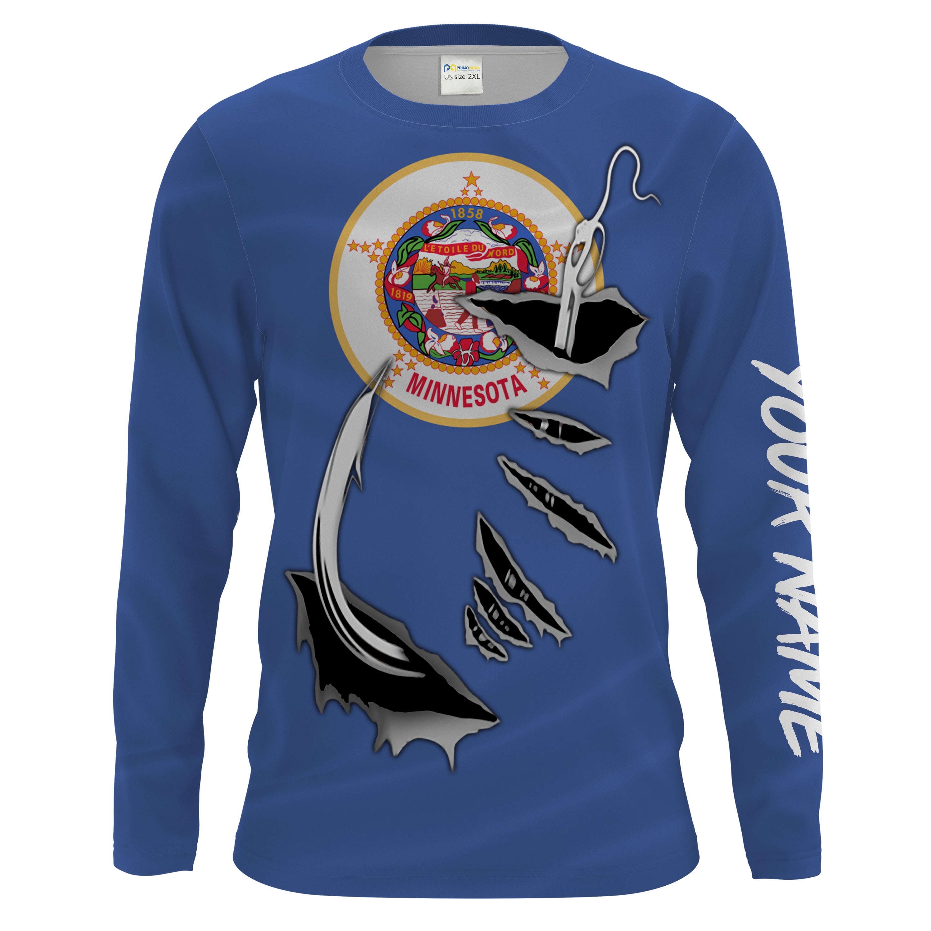 MN Fishing Minnesota Flag Fishing 3D Fish Hook Custom Men Long Sleeve performance Fishing Shirts - HPW37