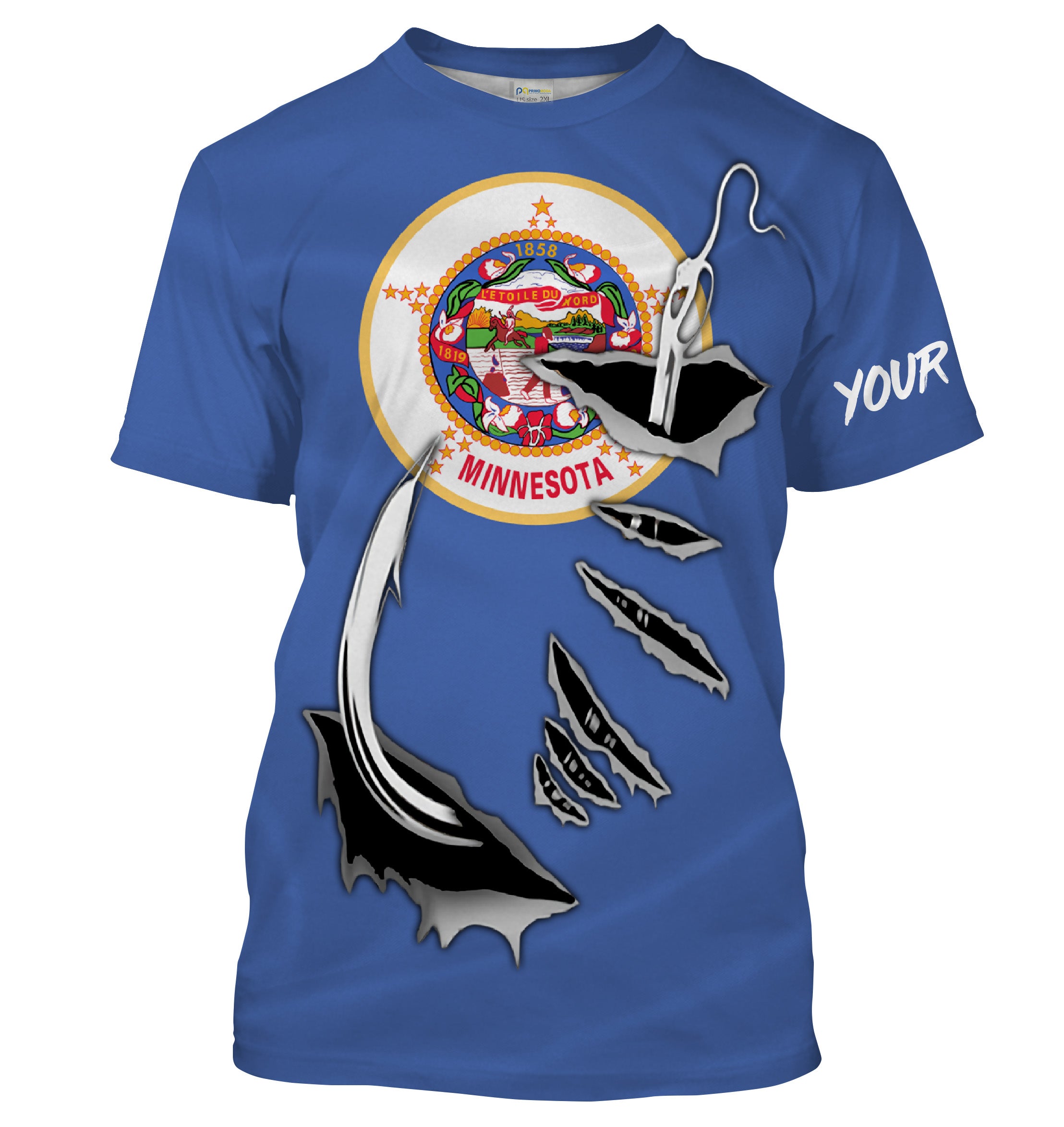 MN Fishing Minnesota Flag Fishing 3D Fish Hook Custom Men performance Fishing T Shirts - HPW37