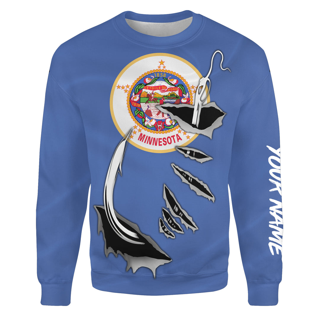 MN Fishing Minnesota Flag Fishing Fish Hook Custom All over print Sweatshirt personalized Patriotic fishing gifts - HPW37