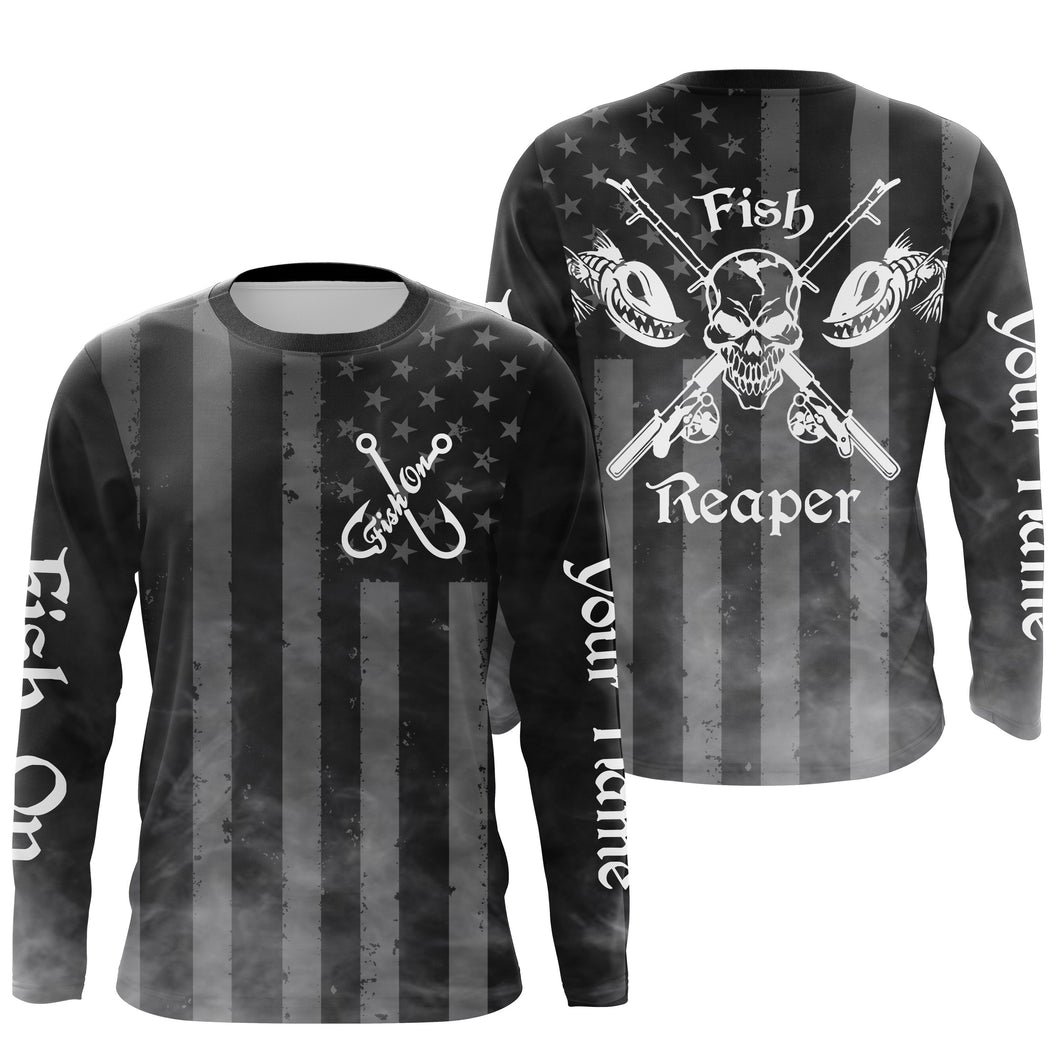 Personalized Fish Reaper American Flag Fishing Shirts, Fish on Patriotic Fishing gifts IPHW1959