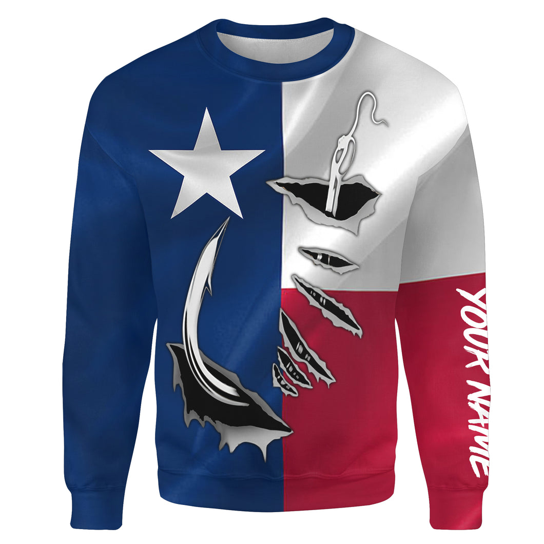 Custom Texas Flag Texas Fishing Fish Hook All over print Hoodie Shirts personalized fishing gifts - HPW34