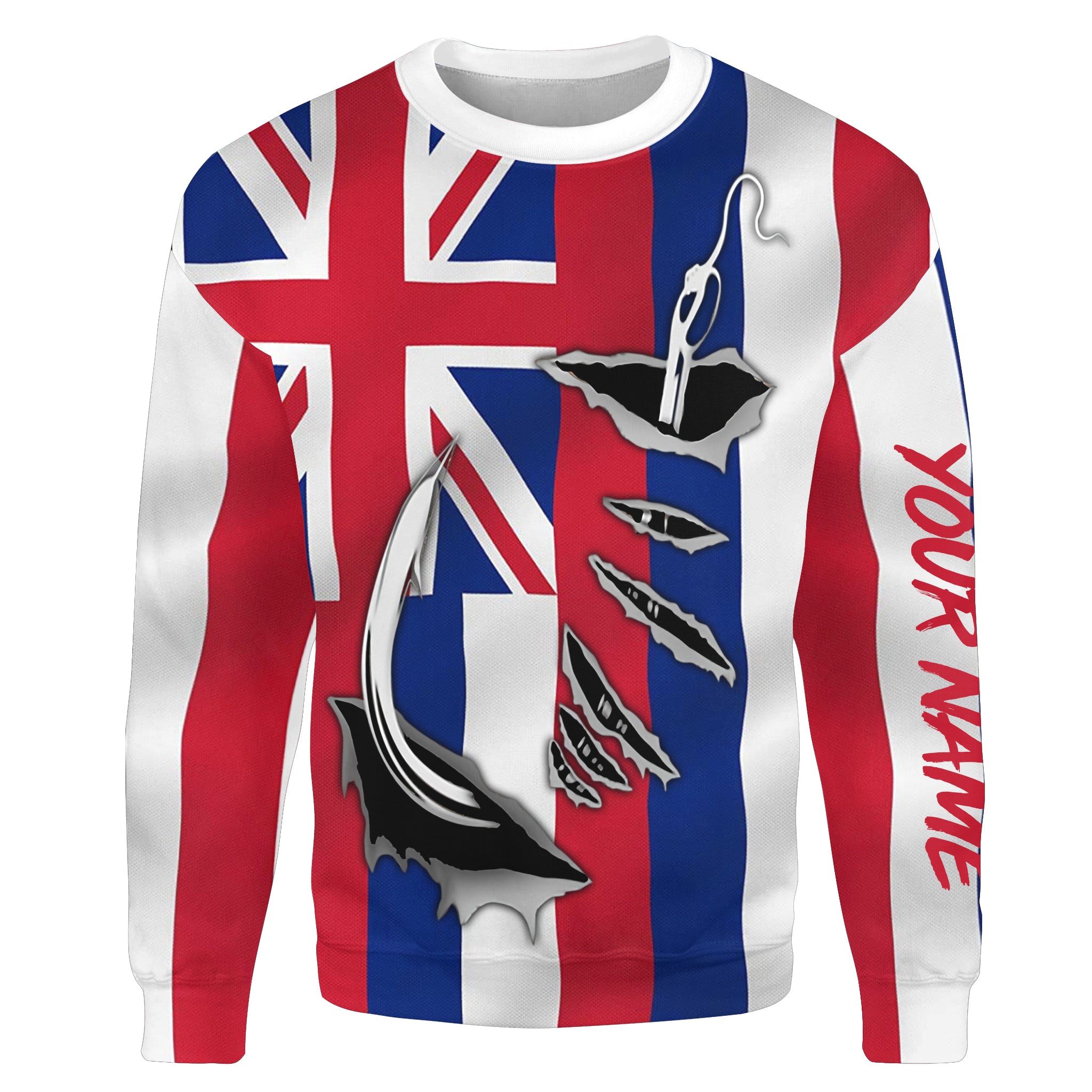 HI Fishing 3D Fish Hook Hawaiian Flag Custom All over print Sweatshirt, Patriotic Fishing gifts - HPW11