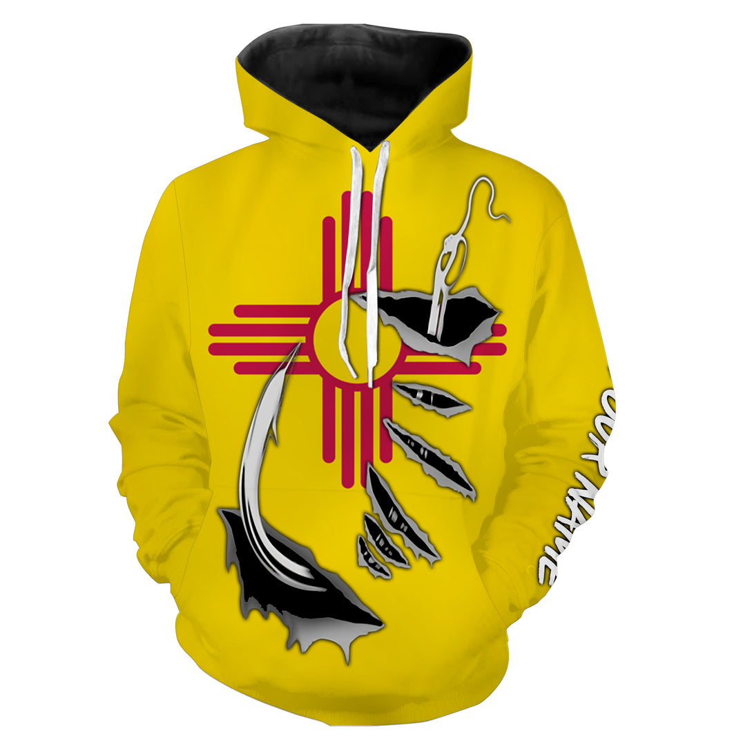 NM Fishing Fish Hook New Mexico Flag Custom All over print Hoodie Fishing Shirts personalized fishing gifts for Fishing lovers - HPW40