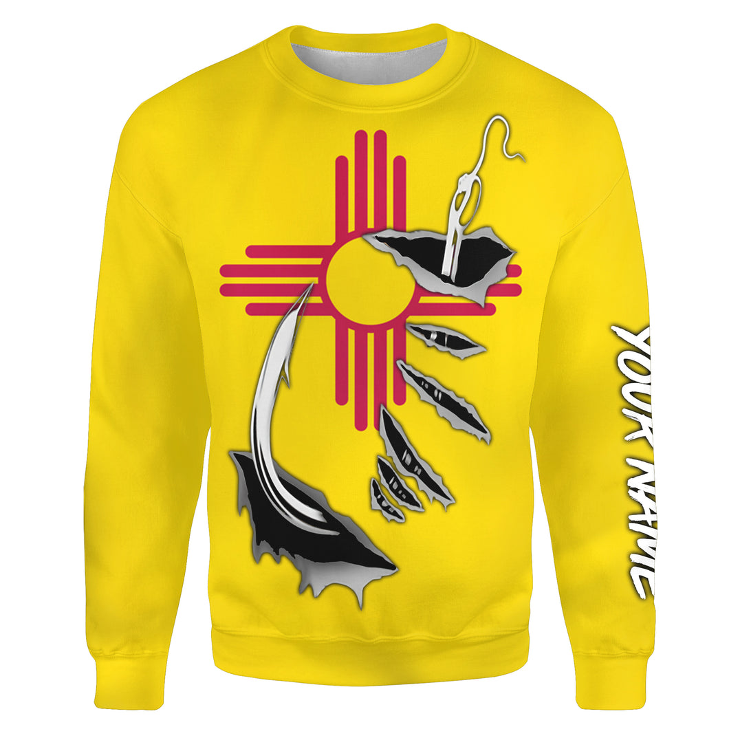 NM Fishing Fish Hook New Mexico Flag Custom All over print Sweatshirt personalized fishing gifts for Fishing lovers - HPW40