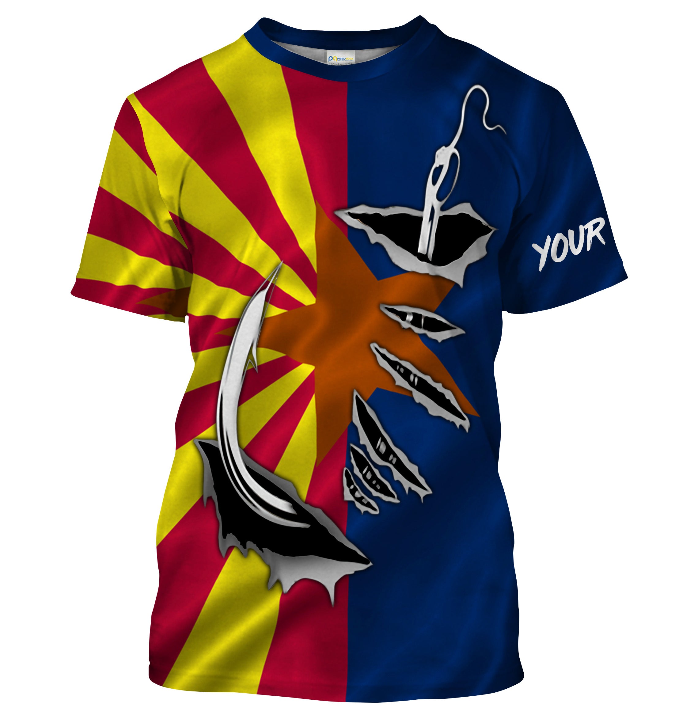 AZ Fishing 3D Fish Hook Arizona Flag UV protection Custom Men Fishing T Shirts - HPW41