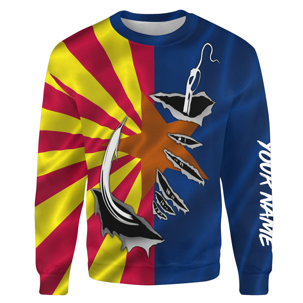 AZ Fishing Fish Hook Arizona Flag Custom All over print Sweatshirt personalized fishing gifts for Fishing lovers - HPW41