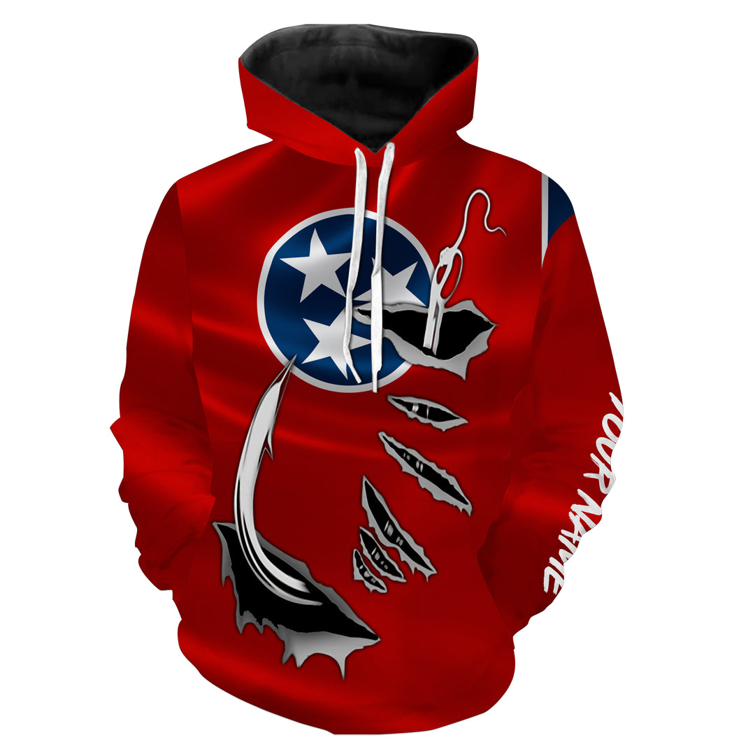 TN Fishing Fish Hook Tennessee Flag Custom All over print Hoodie Fishing Shirts personalized fishing gifts for Fishing lovers - HPW42