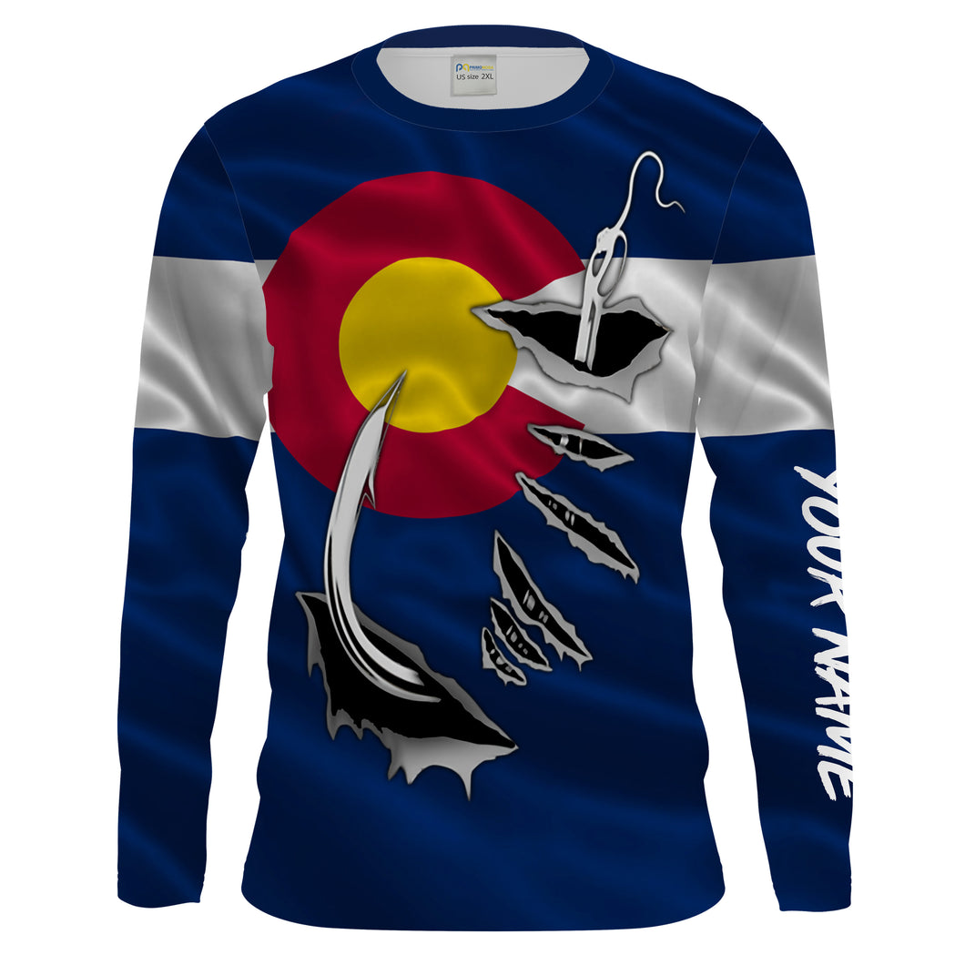 Colorado Flag 3D Fish hook UPF 30+ Custom Men Long Sleeve performance Fishing Shirts - HPW49