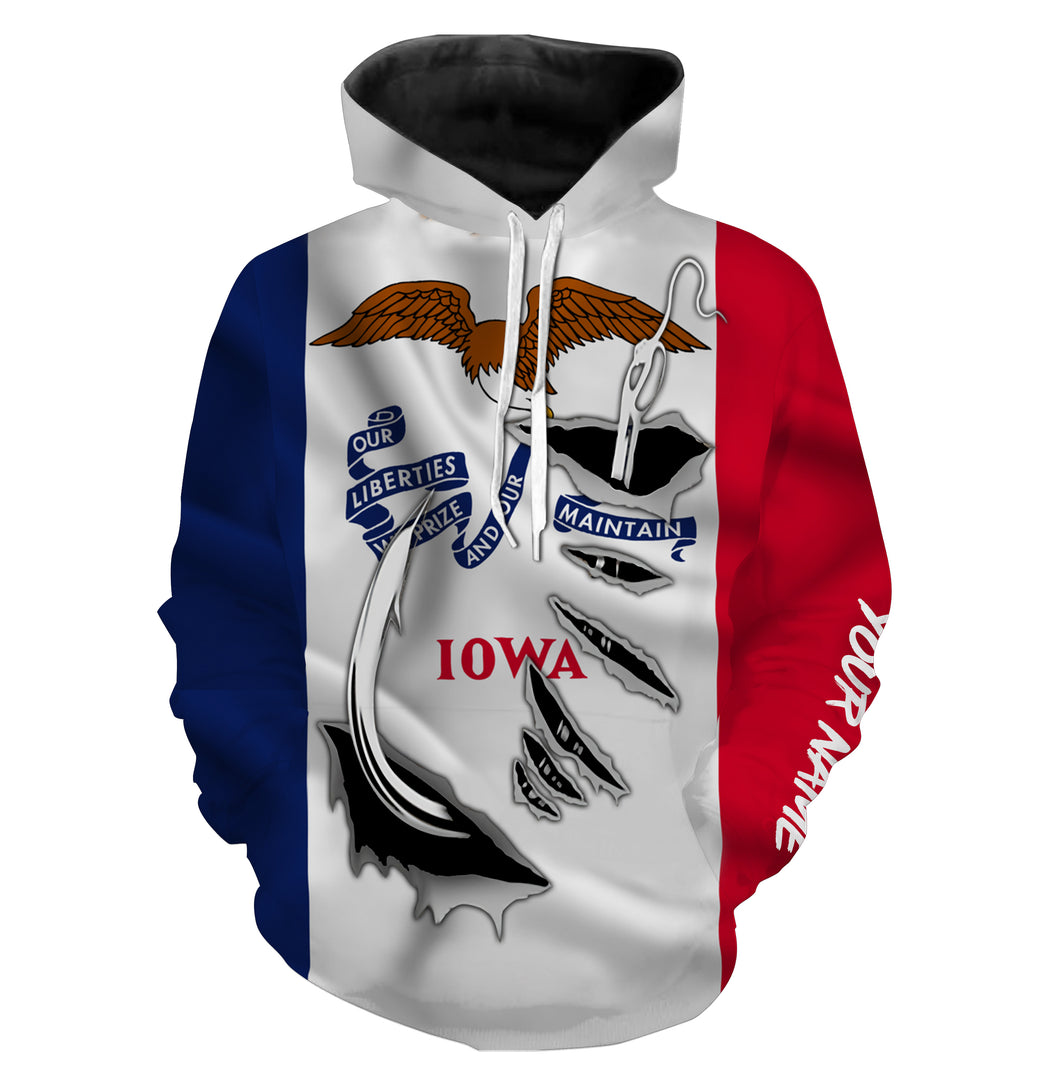 Iowa Flag Fish Hook custom All over print Hoodie Fishing Shirts fishing gifts - HPW44