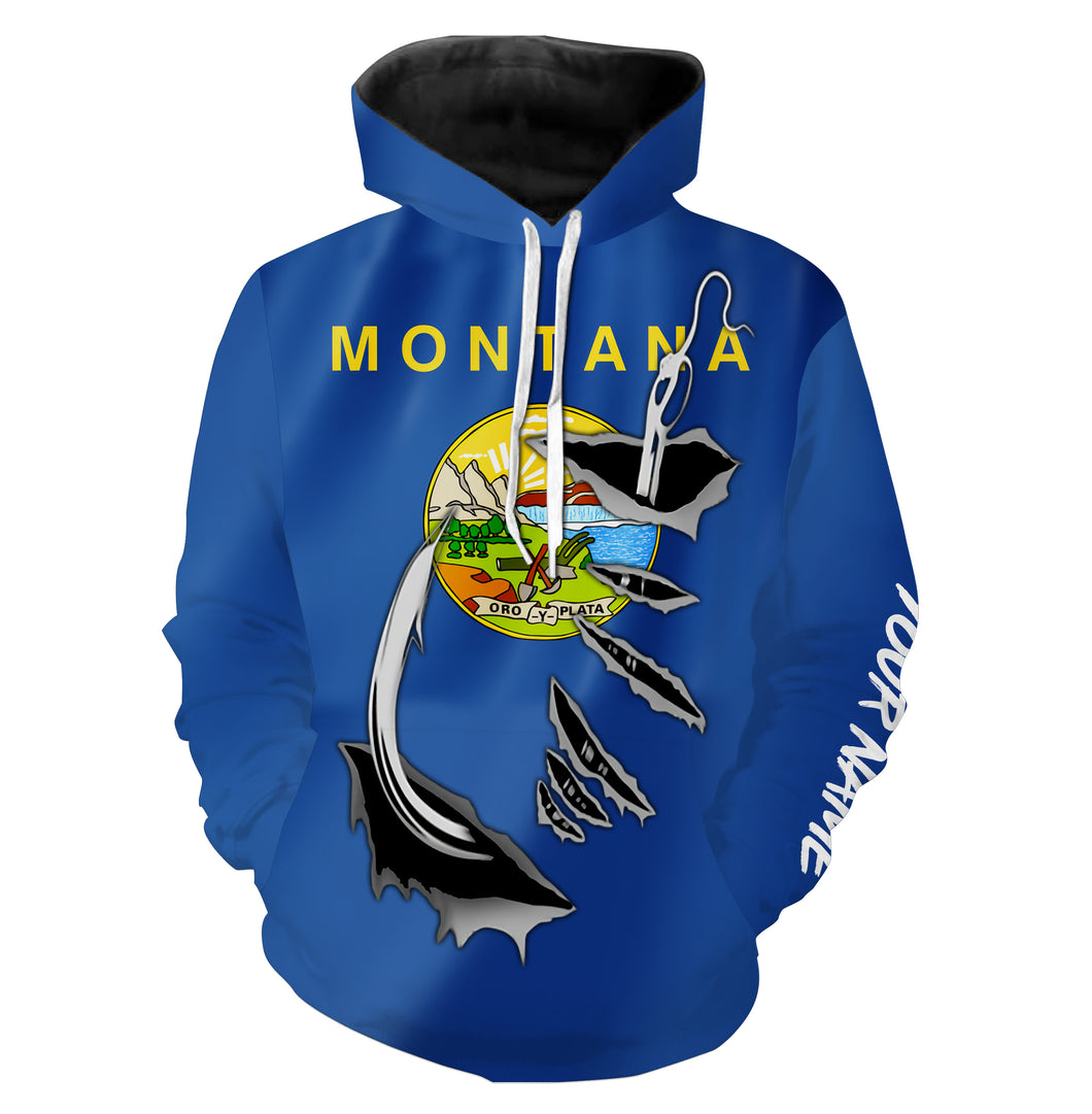 Montana Flag Fish Hook custom All over print Hoodie Shirts Fishing shirts fishing apparel - HPW326