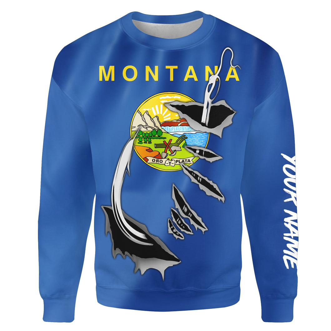 Montana Flag Fish Hook custom All over print Sweatshirt Fishing shirts fishing apparel - HPW326
