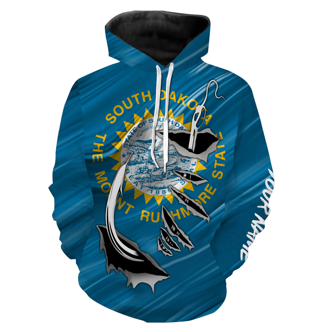 South Dakota Fishing Flag 3D Fish hook Custom All over print Hoodie Fishing Shirts fishing apparel - HPW362