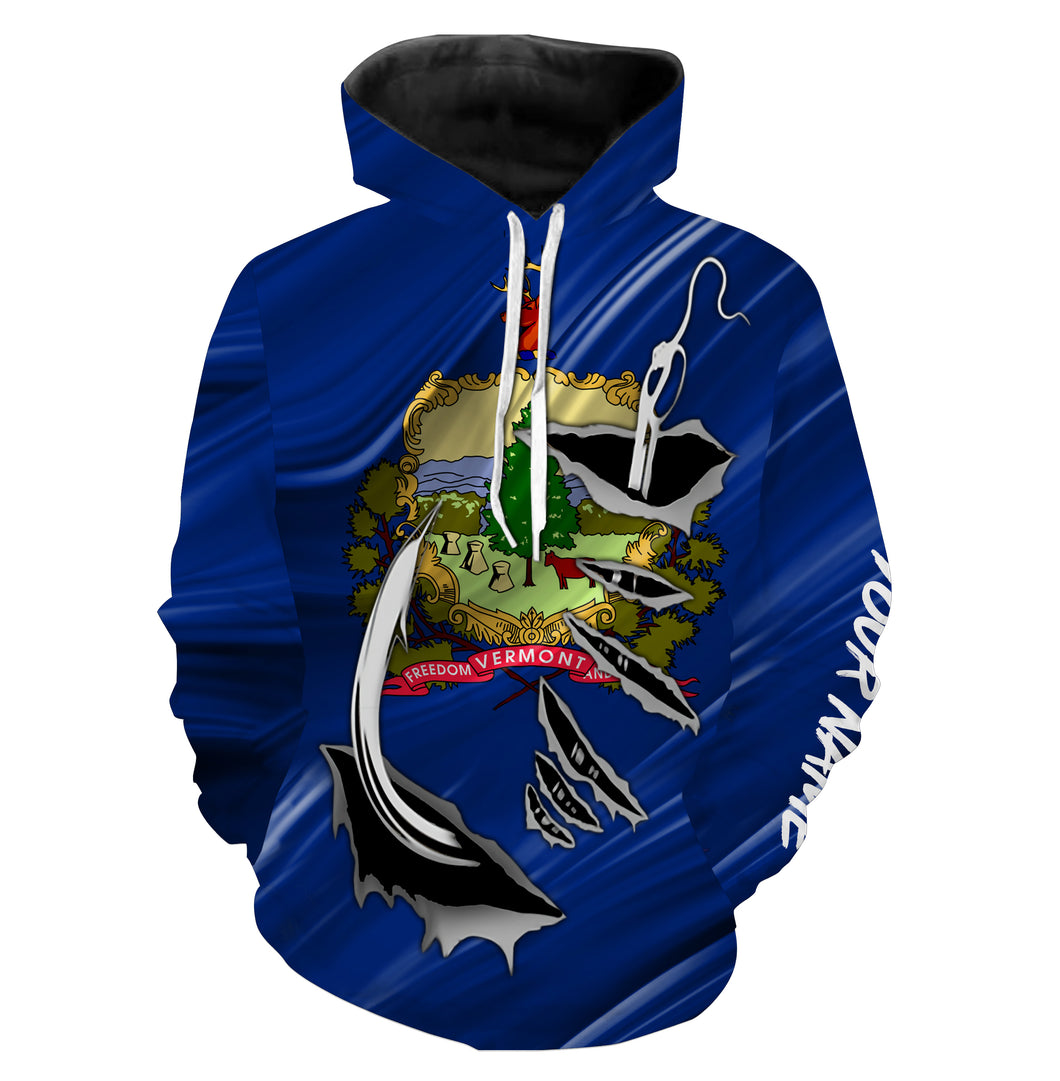 Vermont Fishing Flag 3D Fish hook Custom All over print Hoodie Fishing Shirts fishing apparel - HPW364