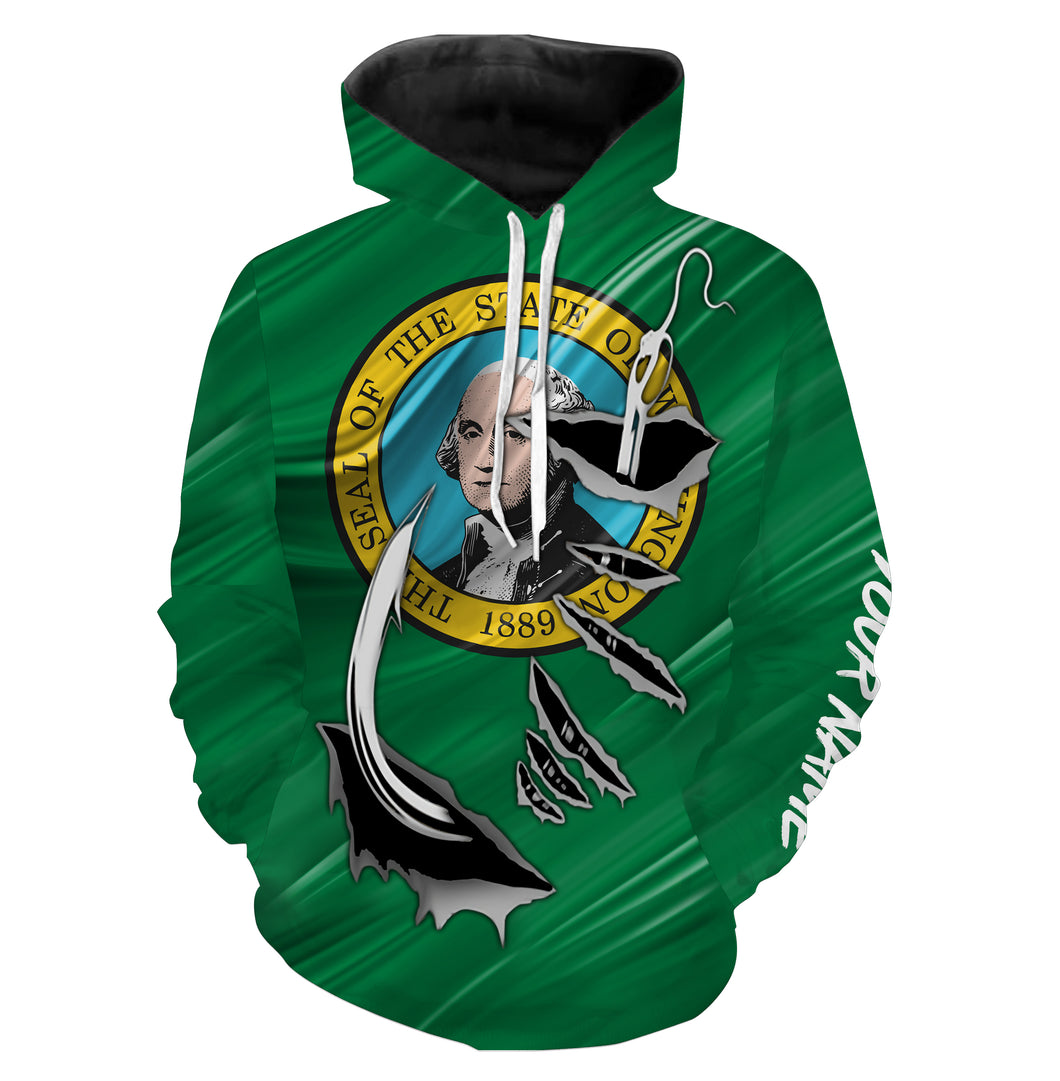 Washington Fishing Flag 3D Fish hook Custom All over print Hoodie Fishing Shirts fishing apparel - HPW365