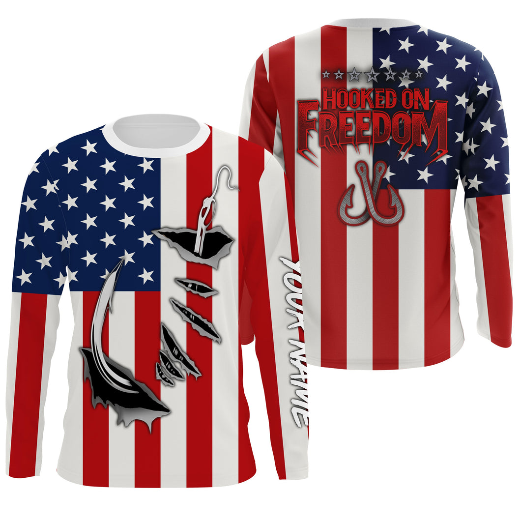 US Fishing Fish hook American Flag Custom Fishing Shirts, Personalized