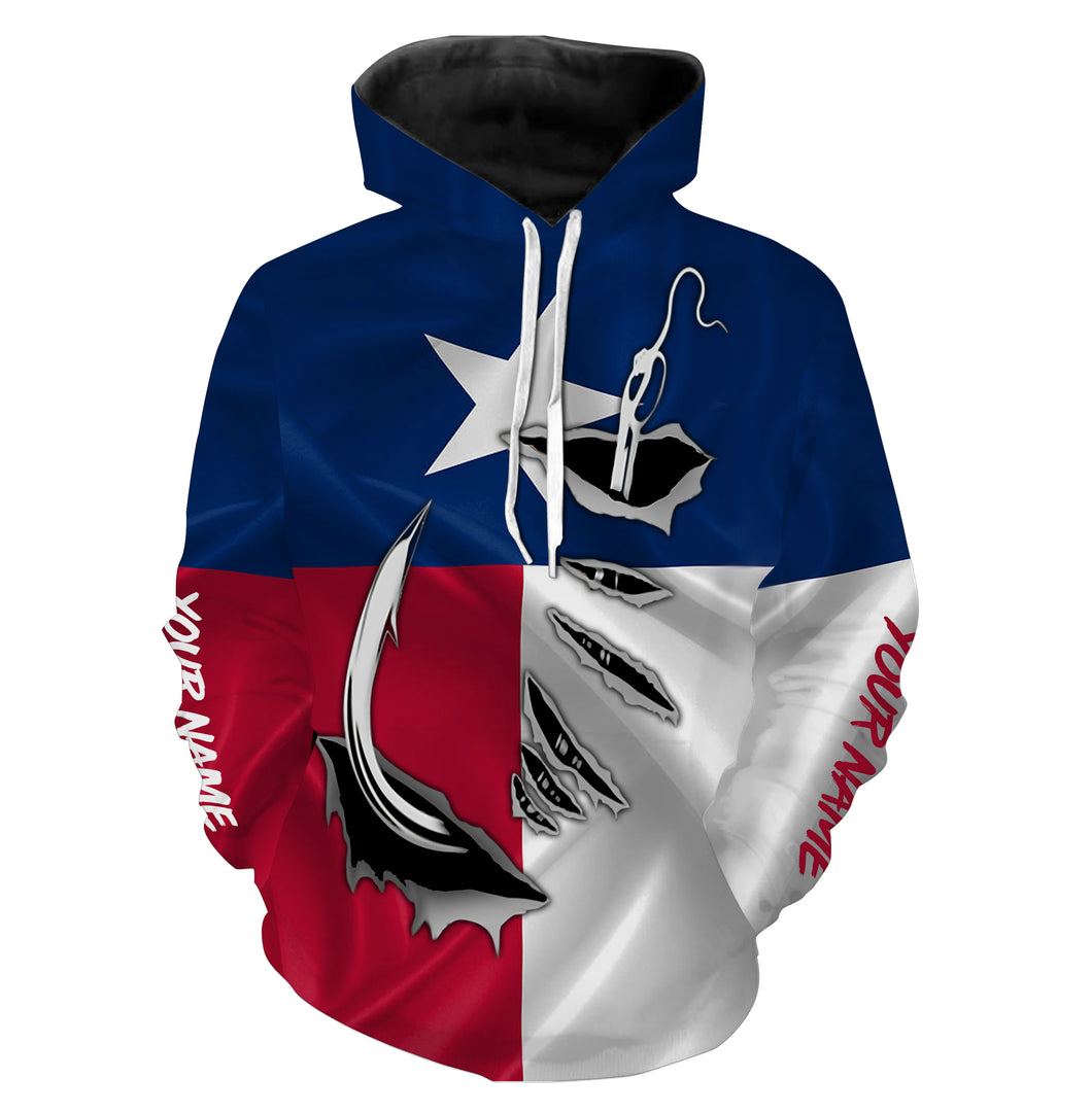 Personalized Texas Flag 3D Fish Hook Custom All over print Hoodie Shirts, personalized Fishing gifts - HPW22