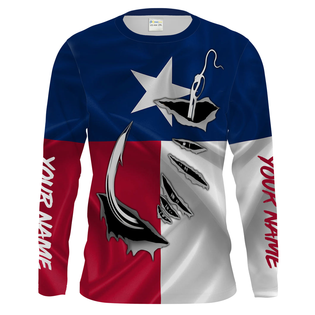 Personalized Texas Flag Long Sleeve performance Fishing shirts, Custom Texas tournament UV Fishing Shirts - HPW22