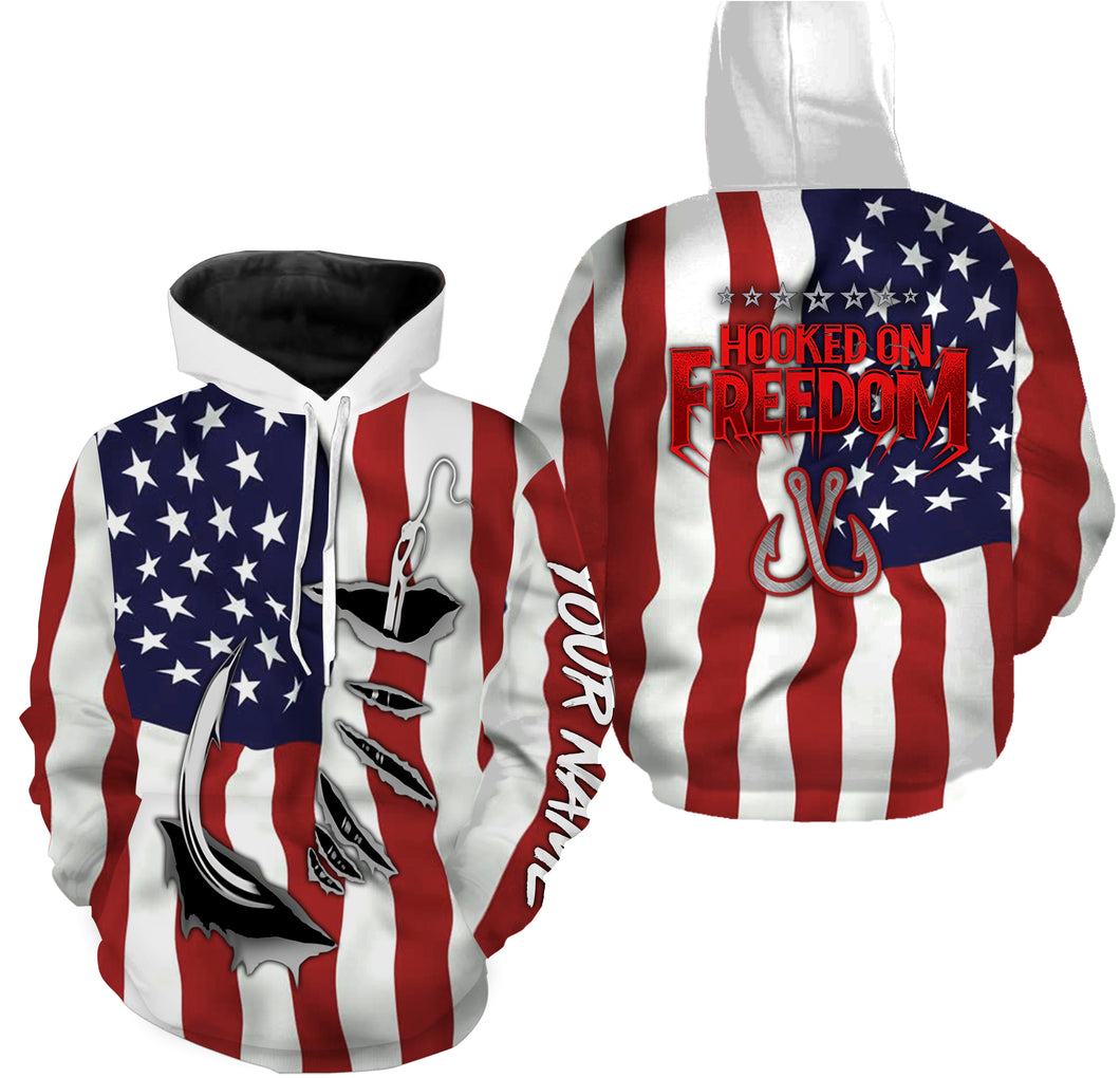 US Fish hook All over print Hoodie Fishing Shirts, personalized Patriotic Fishing gifts American Flag Shirts - HPW315