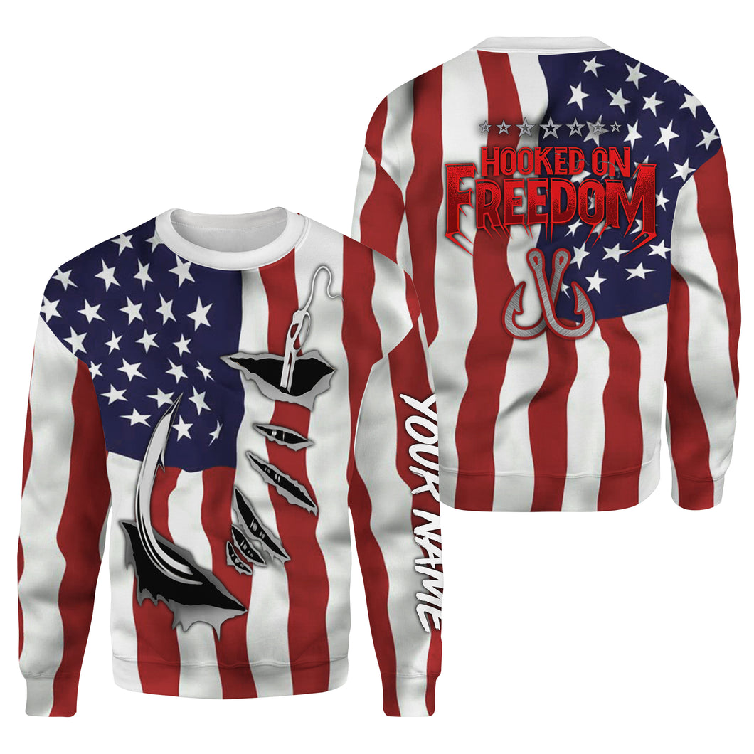 US Fish hook All over print Sweatshirt, personalized Patriotic Fishing gifts American Flag Shirts - HPW315