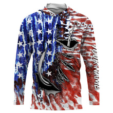 Load image into Gallery viewer, Personalized Fish hook American Flag Long Sleeve Fishing Shirts, tie dye Patriotic Fishing gifts IPHW2023
