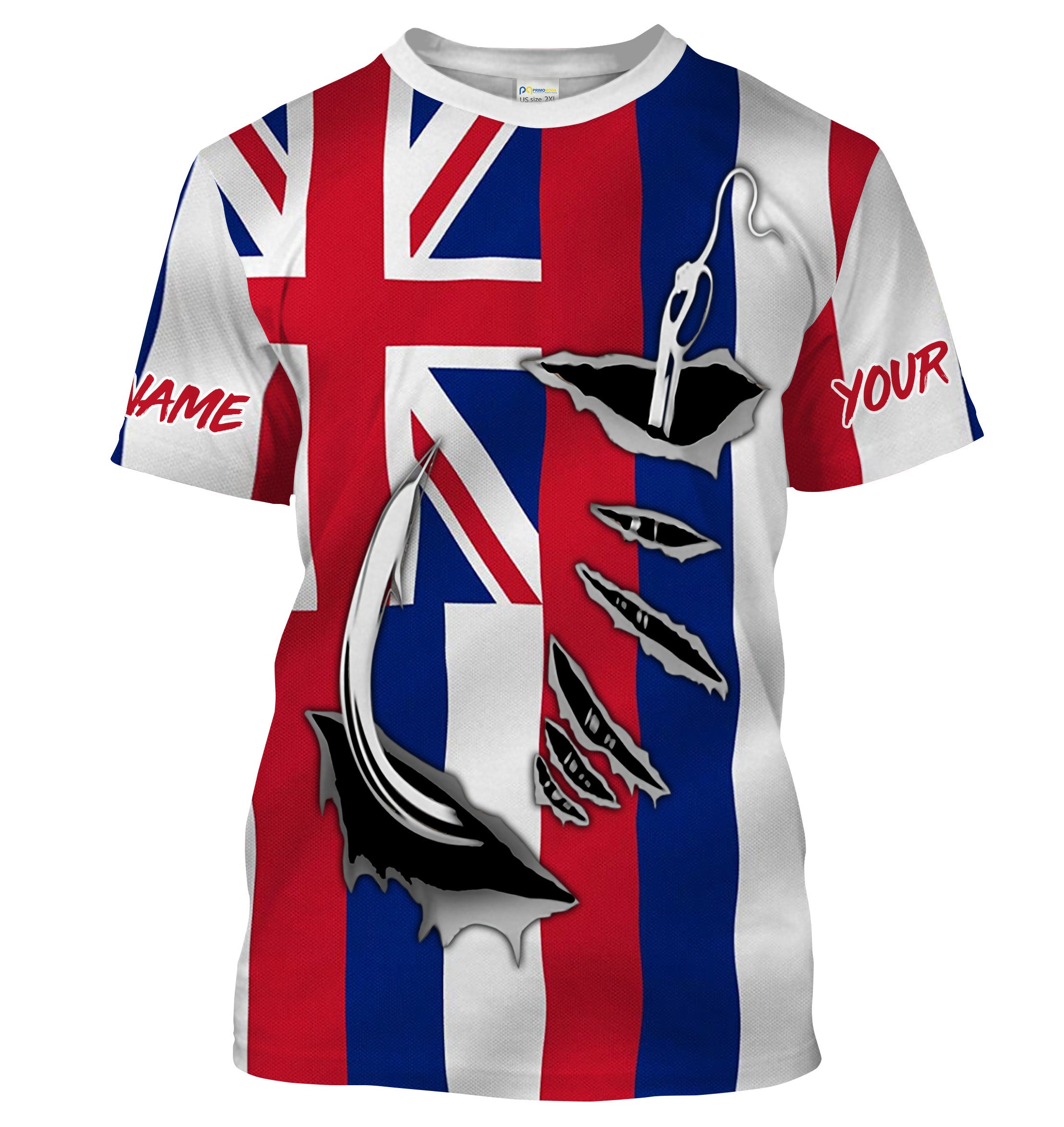 HI Fishing 3D Fish Hook Hawaiian Flag Custom Men performance Fishing T Shirts - HPW51