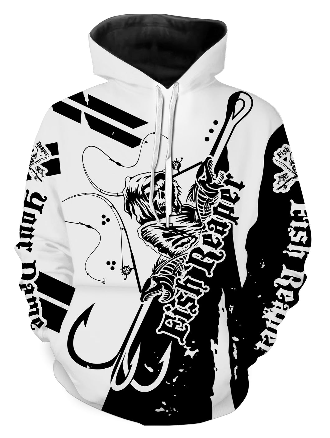 Fishing Fish Reaper Fish hook Black and white Custom All over print Hoodie Fishing Shirts Personalized Fishing gifts - HPW312