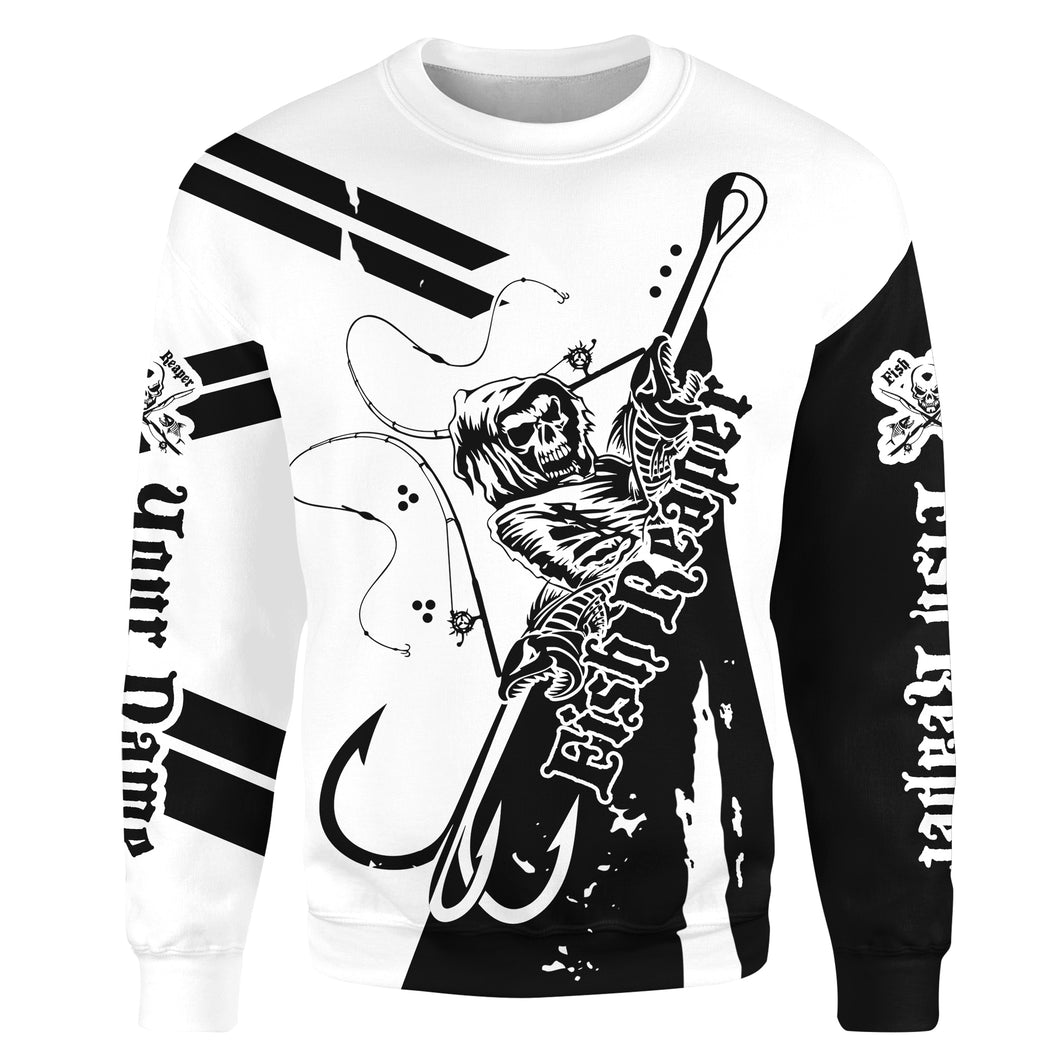Fishing Fish Reaper Fish hook Black and white Custom All over print Sweatshirt Personalized Fishing gifts - HPW312