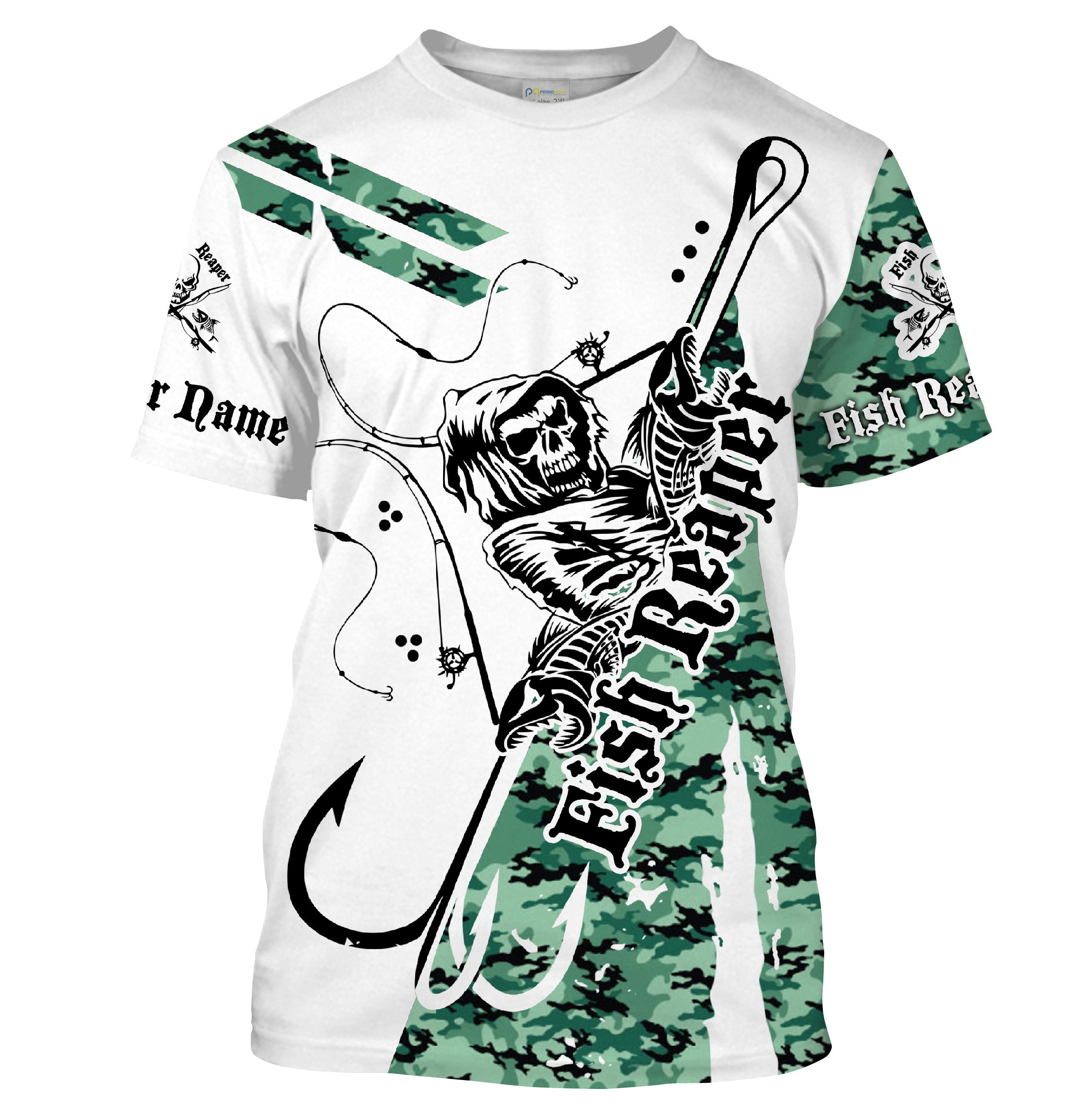 Fish reaper military green camo Custom Men Fishing T Shirts, Fish skull personalized Fishing gifts - HPW65