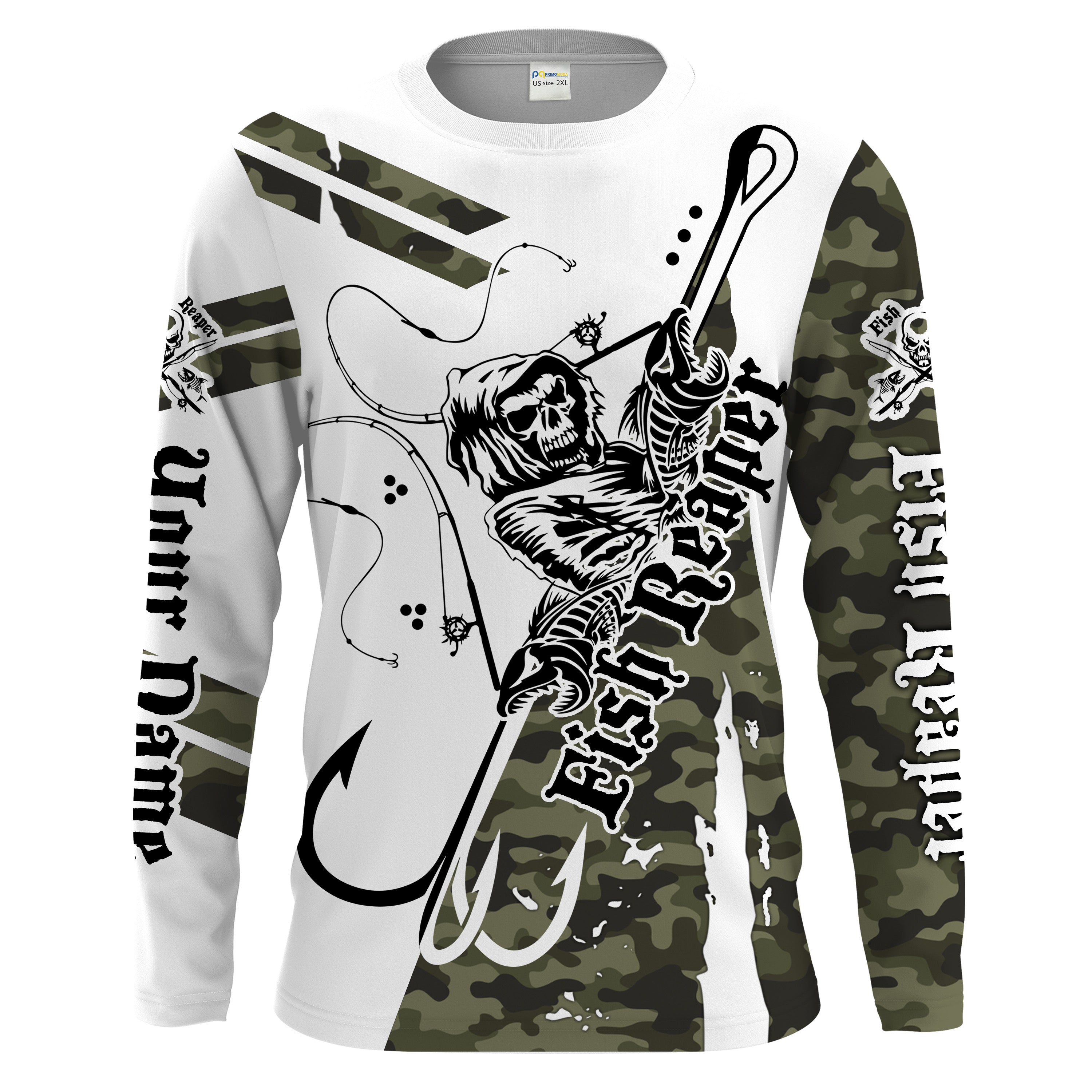 Fish reaper military camo Custom Men Long Sleeve Fishing Shirts, Fish skull personalized Fishing gifts - HPW63