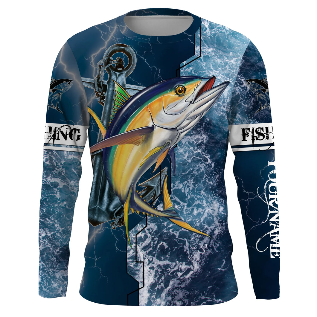 Yellowfin Tuna Custom Long Sleeve Fishing Shirts, Anchor Shirt Tuna Saltwater Fishing Shirts IPHW4087